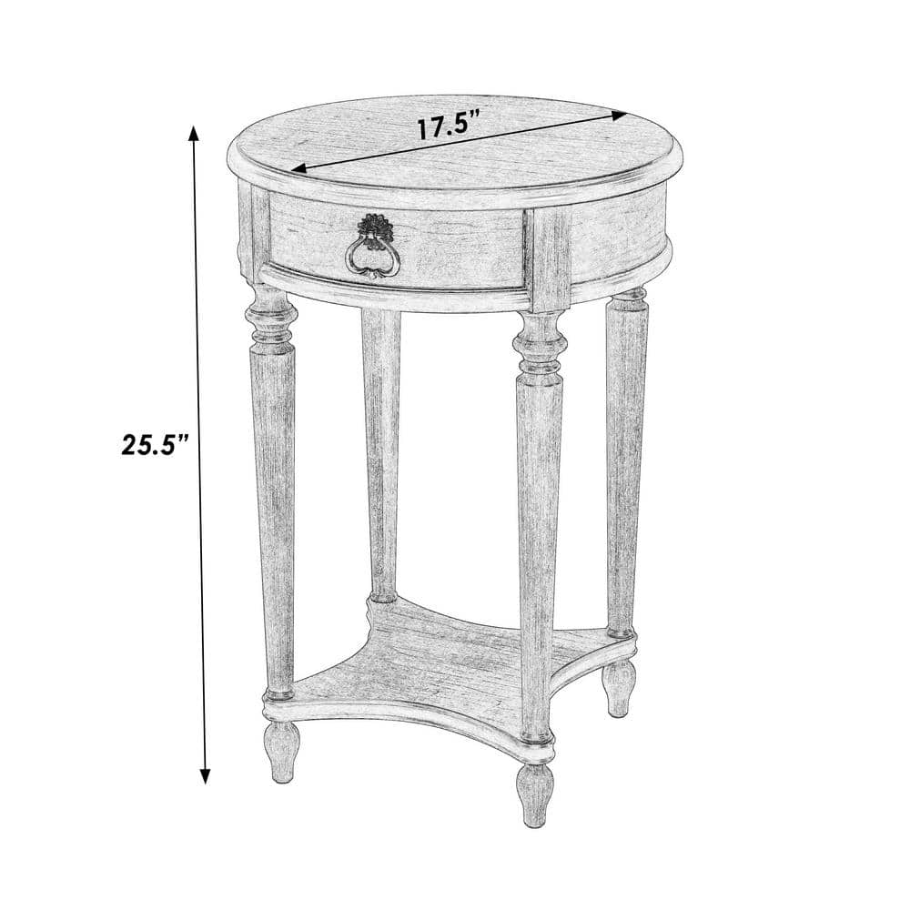 Antique Beige Round Wooden End Table with Storage Drawer