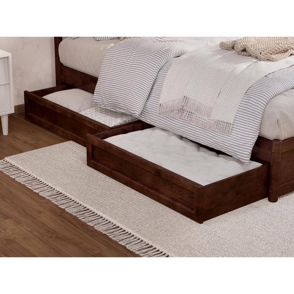 Emelie Full Walnut Wood Platform Bed with Storage Drawers