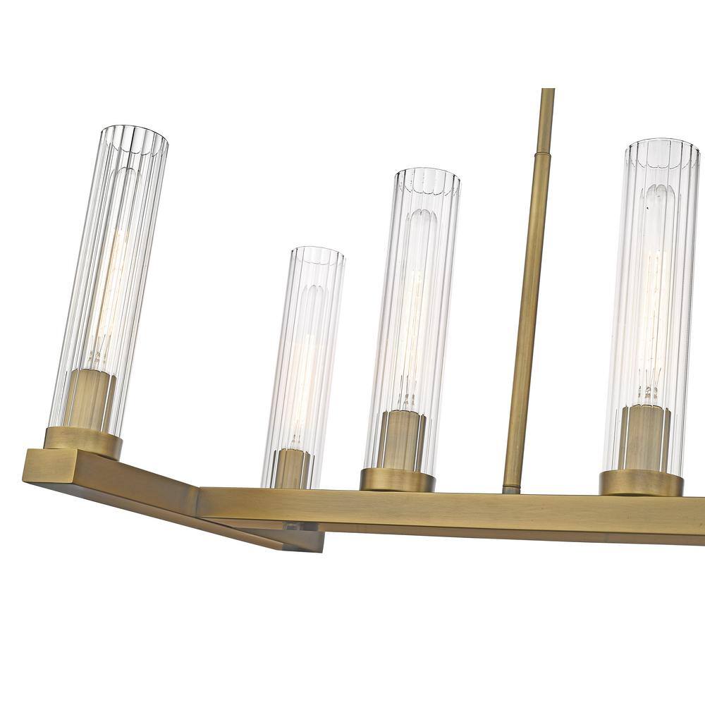 Rubbed Brass 9-Light Island Pendant with Fluted Glass Shades