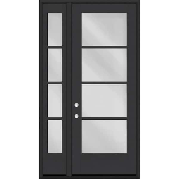 Steves & Sons Legacy 51 in. x 96 in. Icon 4-Lite Modern Clear Glass RHIS Black Fiberglass Prehung Front Door with12"SL 6-9/16" Jamb