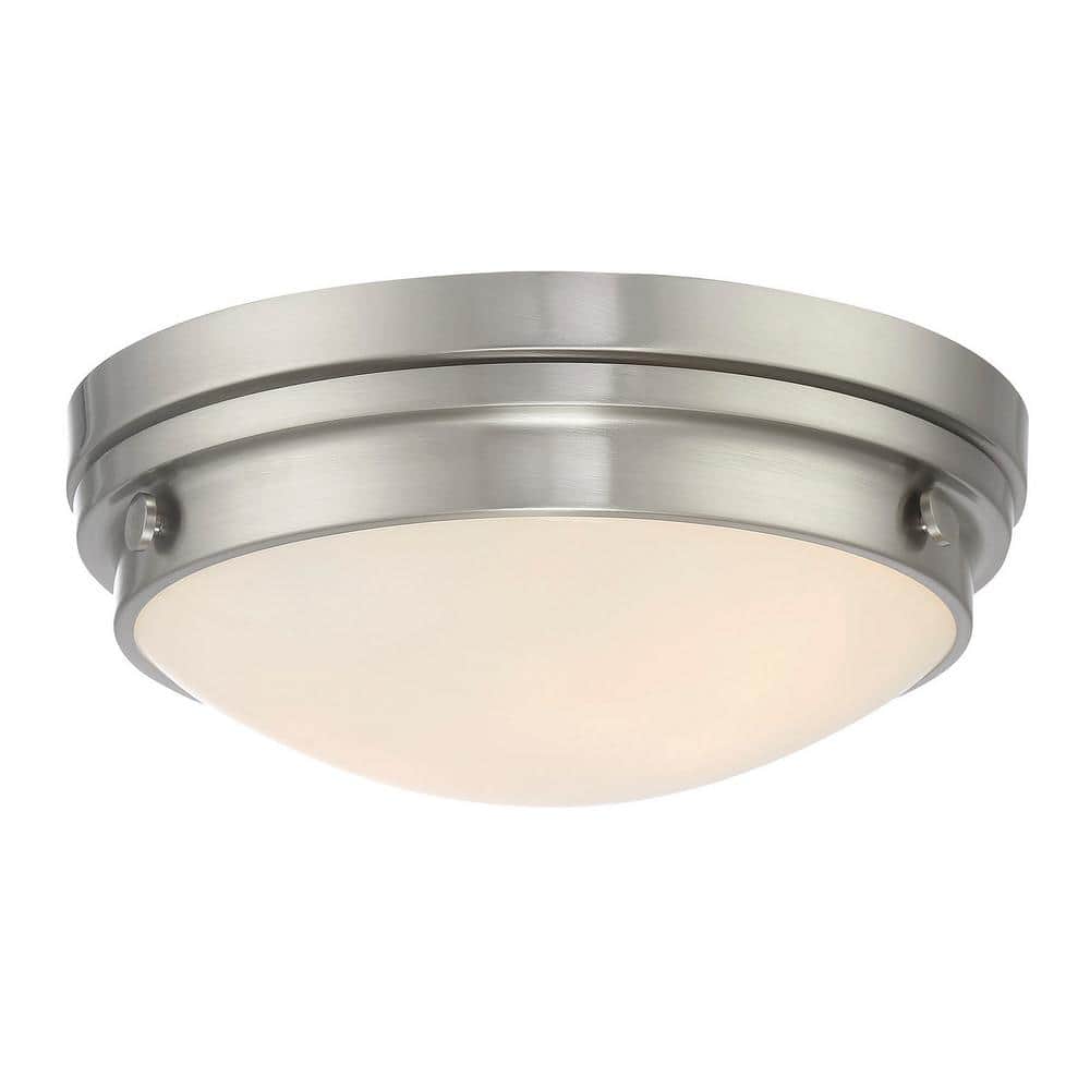 Lucerne Transitional 2-Light Flush Mount in Satin Nickel with White Glass