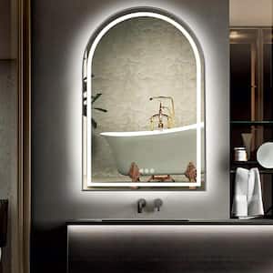 39 in. W x 26 in. H Large Arched Steel Framed Dimmable Anti-Fog Wall Mount Bathroom Vanity Mirror in Gunmetal Black