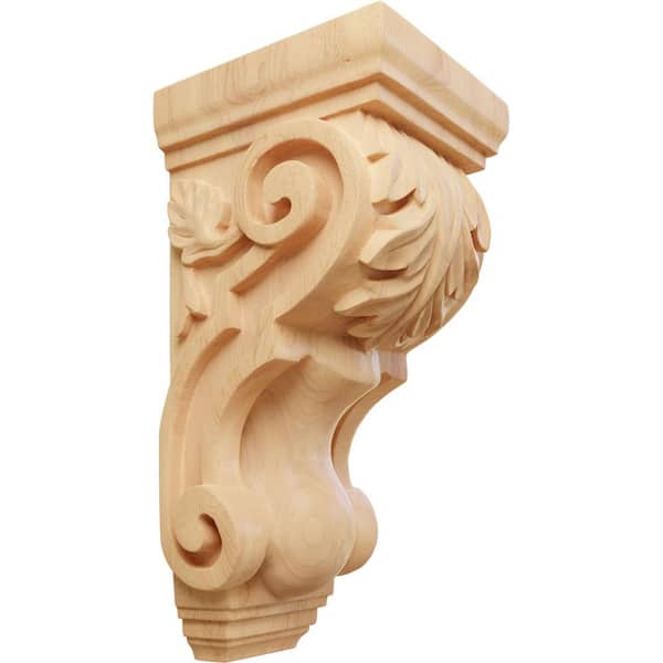 Ekena Millwork 5 in. x 4-1/2 in. x 10 in. Unfinished Wood Red Oak Medium Traditional Acanthus Corbel
