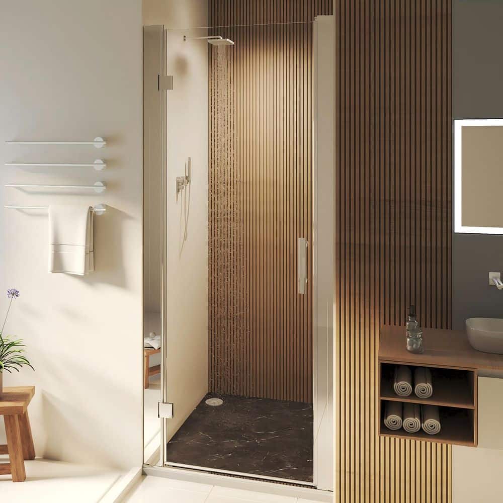 30 in. to 32 in. W x 72 in. H Pivot Hinged Swing Frameless Shower Door in Chrome with Clear Glass price history on PriceWatchPro
