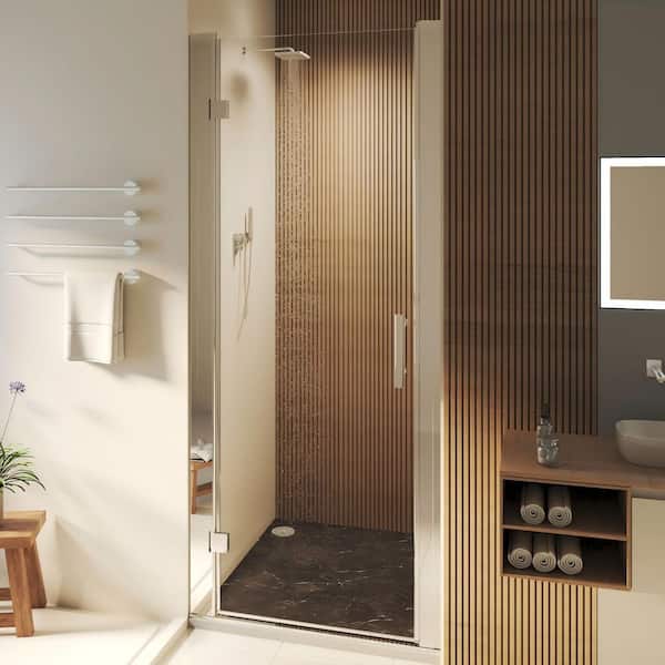 30 in. to 32 in. W x 72 in. H Pivot Hinged Swing Frameless Shower Door in Chrome with Clear Glass