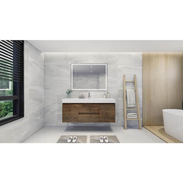 Fortune 60 in. W Bath Vanity in Rosewood with Reinforced Acrylic Vanity Top in White with White Basin