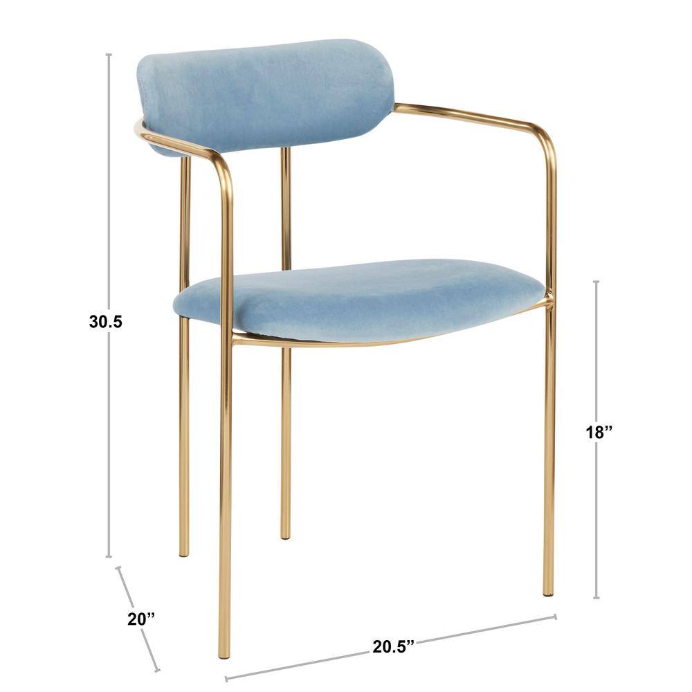 Blue Velvet Upholstered Arm Chair with Metal Frame