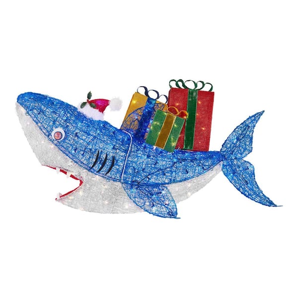 Home Accents Holiday 26 in 185-Lights LED Shark with Gift Box Yard Sculpture
