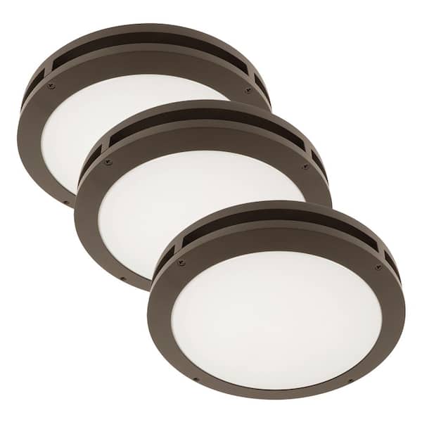 Feit Electric 18.5-Watt Integrated LED Bronze Security Outdoor Flush Mount Ceiling Canopy Light 3-Pack
