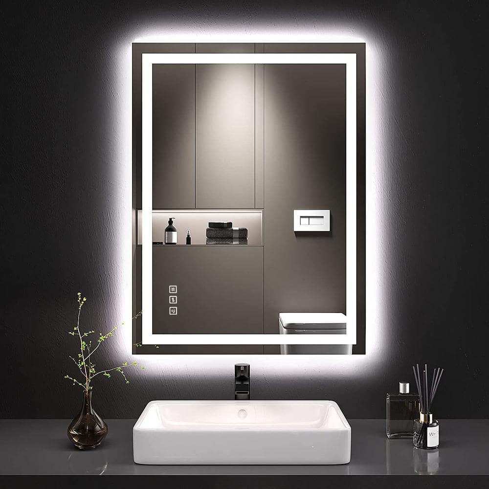 TOOLKISS 24 in. W x 36 in. H Frameless Rectangular Wall Anti-Fog LED Light Bathroom  Vanity Mirror with Backlit and Front Light TK23602 The Home Depot