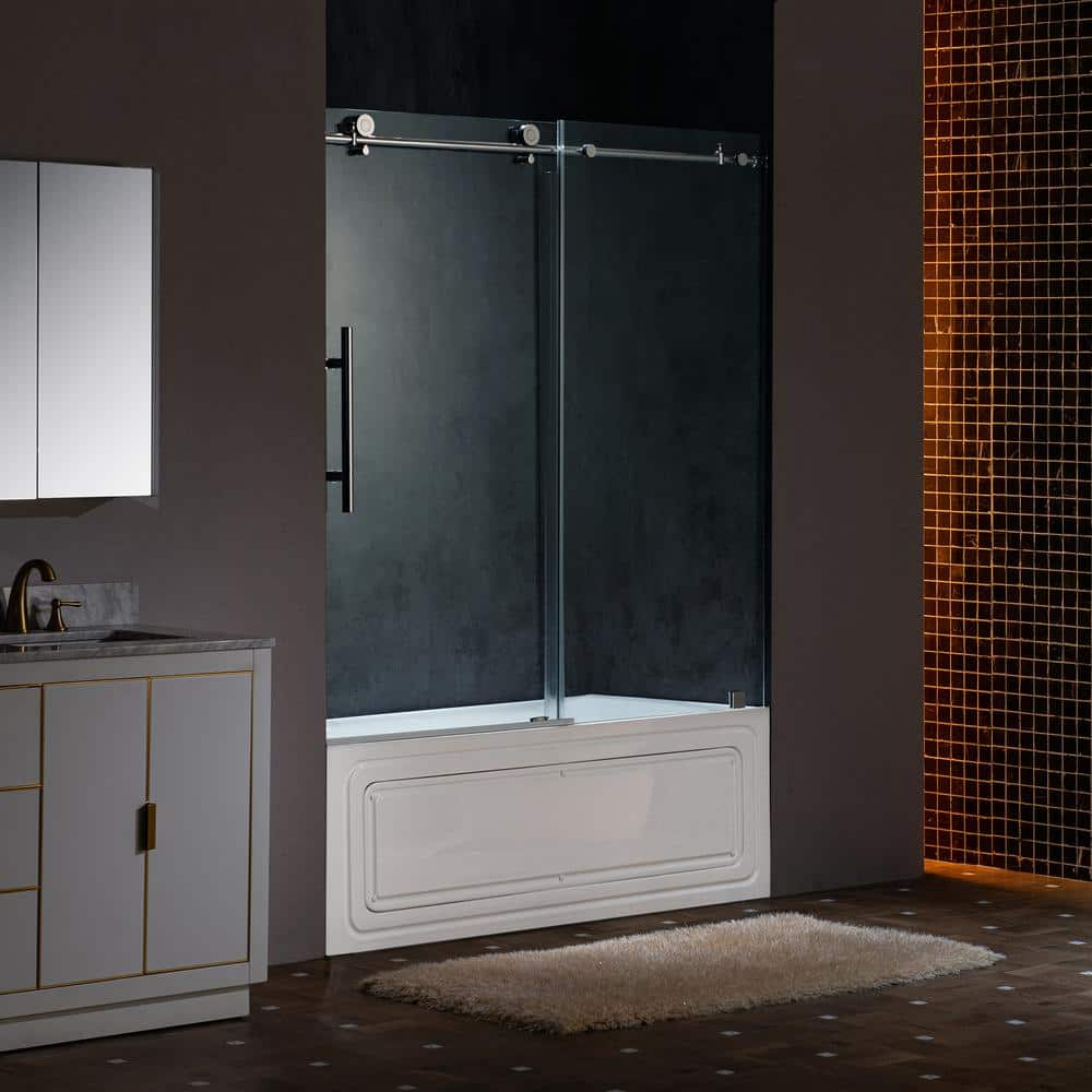 WOODBRIDGE 60 in. W x 62 in. H Sliding Frameless Tub Door in Polished ...