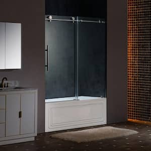 60 in. W x 62 in. H Sliding Frameless Tub Door in Polished Chrome with Soft Close System and 3/8 in. Clear Glass