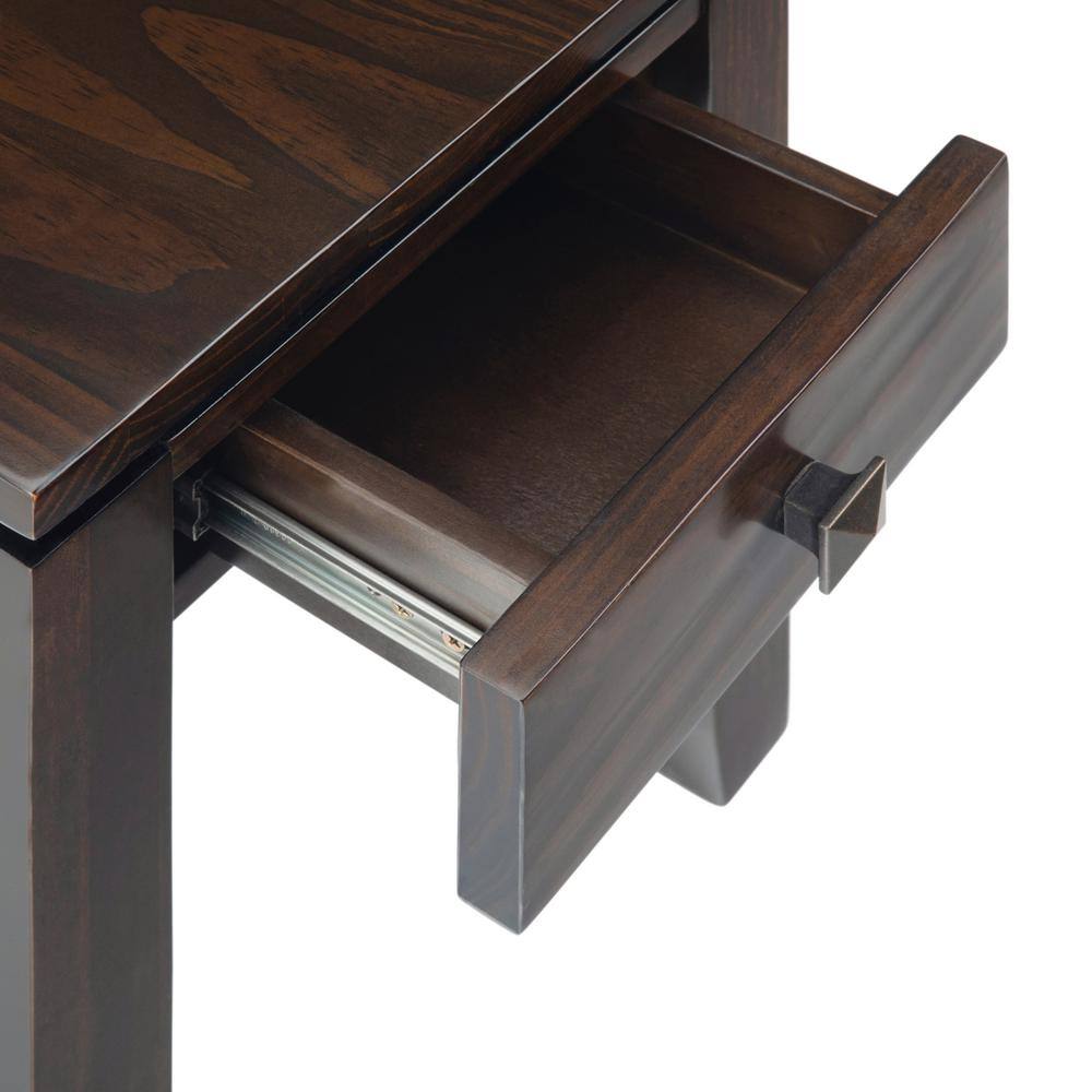 Cosmopolitan Mahogany Brown Solid Pine Narrow Side Table with Storage