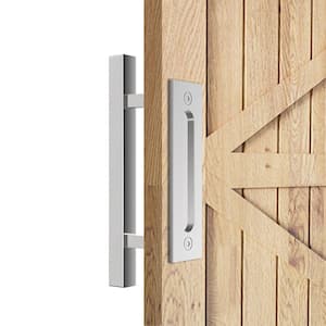 10 in. Stainless Steel Square Pull and Flush Sliding Barn Door Handle Set