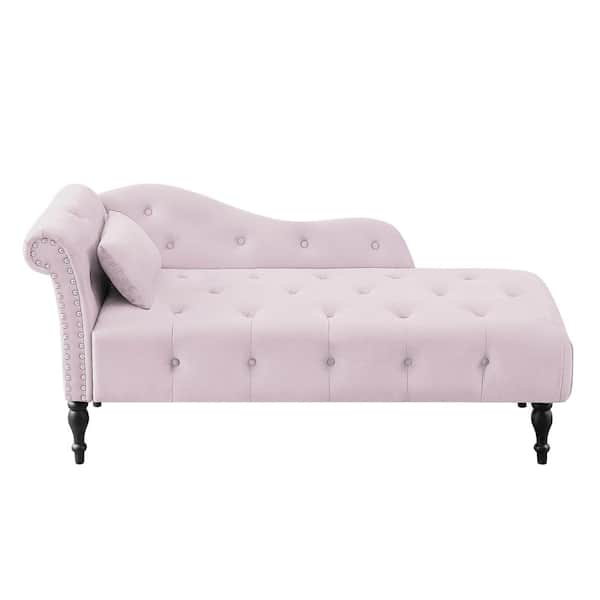 Unbranded Light Pink Velvet Nail Head Trim Chaise Lounge with 1-Pillow