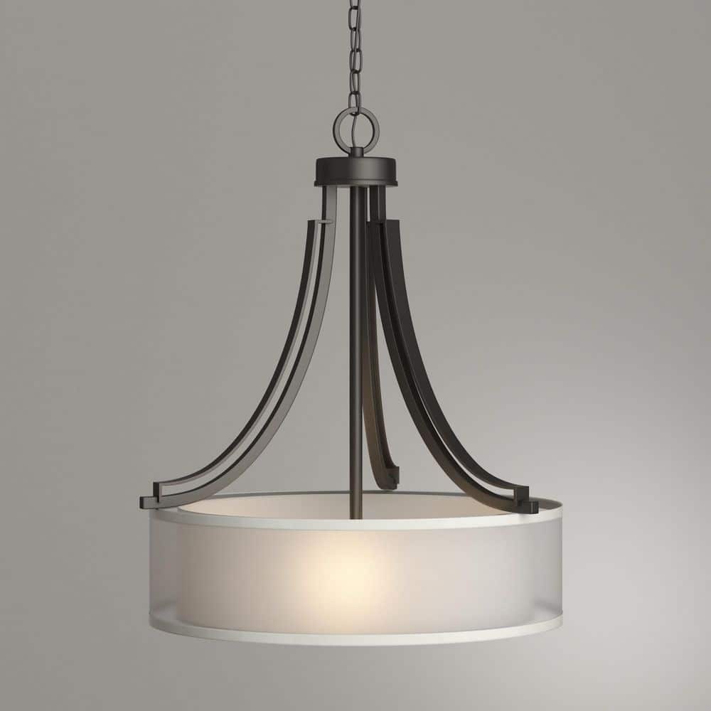 Parsons Studio Smoked Iron 3-Light Drum Pendant with Polished Nickel Accents