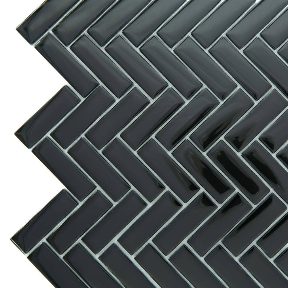 Black Herringbone Polished Glass Mosaic Tile for Walls