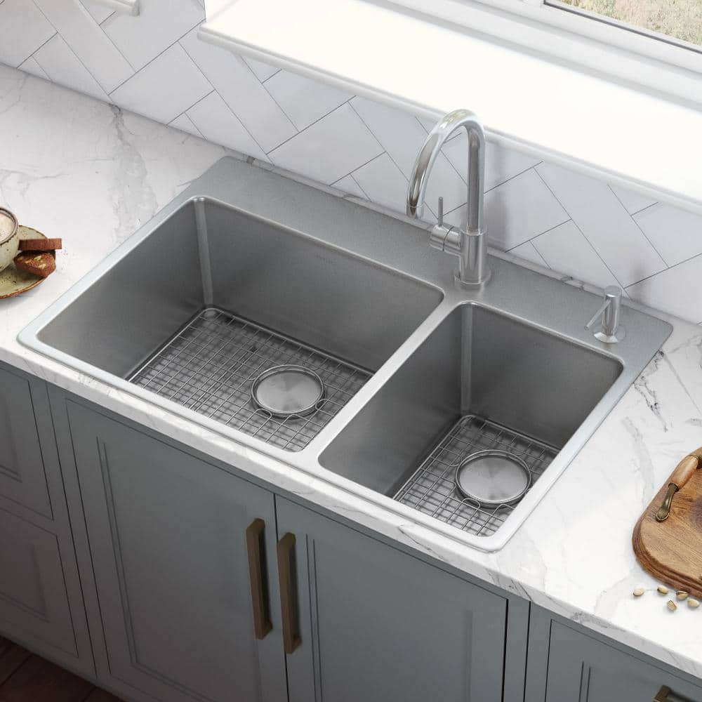 Ruvati 37" Stainless Steel Drop-In Double Bowl Kitchen Sink
