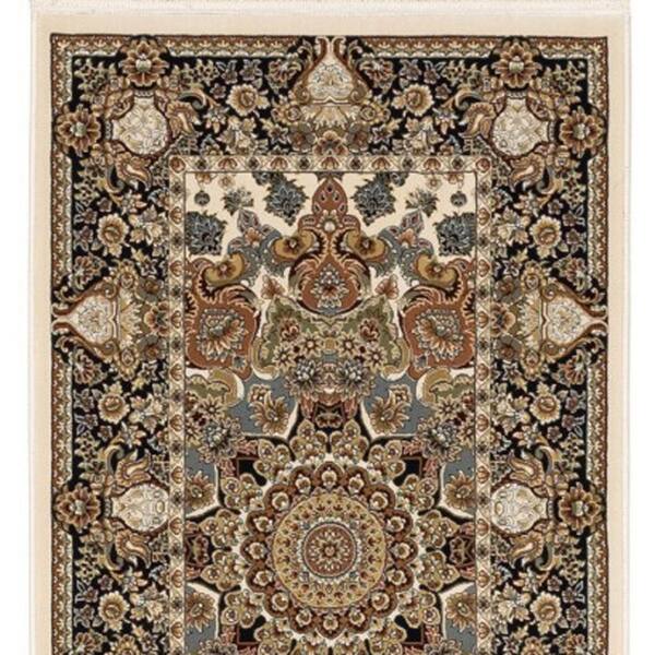 2 X 10 Ivory, Blue, Black Medallion Washable Area Rug Runner Rug