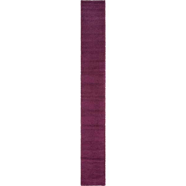 Unique Loom Solid Shag Eggplant Purple 2 0 ft. Runner Rug