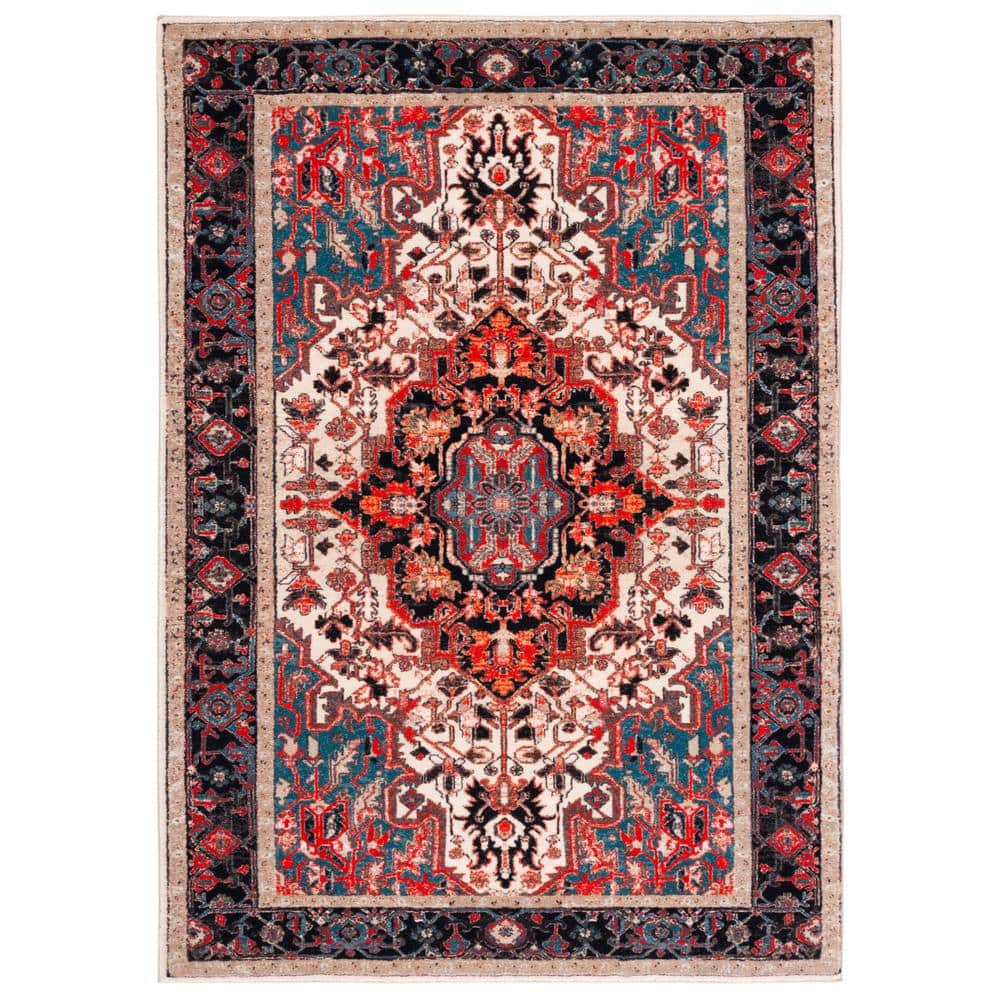 Riviera Ivory/Blue 5 ft. x 8 ft. Machine Washable Medallion Border Geometric Area Rug price history on PriceWatchPro