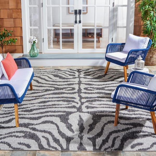 Courtyard Gray/Black 8 ft. x 10 ft. Zebra Indoor/Outdoor Area Rug