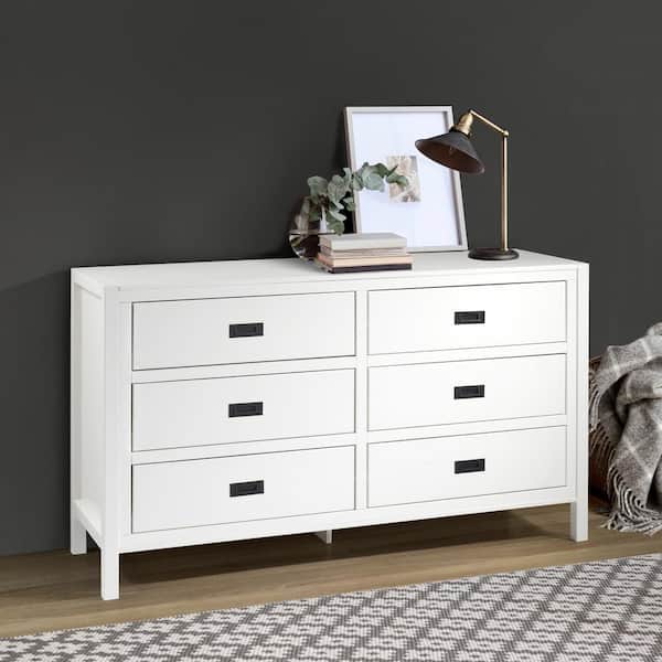 Welwick Designs 57" Classic Solid Wood 6-Drawer Dresser - White