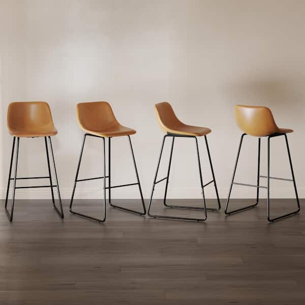 LUE BONA Alexander 30 in. Whiskey Brown Faux Leather Bar Stool Low Back Metal Frame Counter Height Bar Stool (Set of 7)