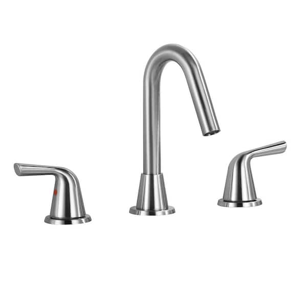 ALEASHA 8 in. Widespread Double Handle Bathroom Faucet with Drain Kit Included in Brushed Nickel