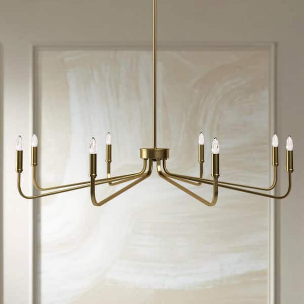 The 8-Light 38 in. Electroplating Brass Modern Branch Dimmable Chandeliers Living Foyer Lighting
