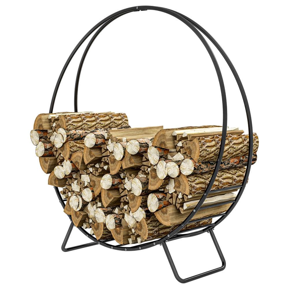 48 in. x 15.7 in. Outdoor Firewood Rack in Black with Zipper Cover