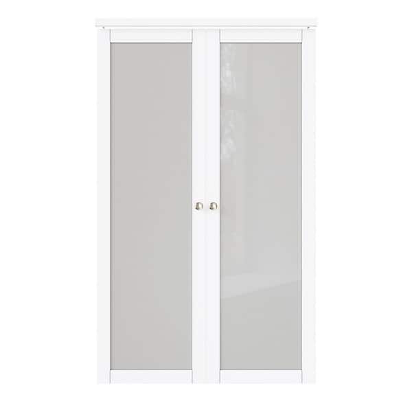 48 in. x 80 in. Frosted Glass Solid Core MDF Bi-Fold Door Plus French Style Pivot Hardware (1-Lite White Finish)