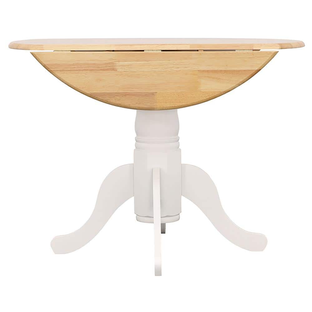 Natural Brown and White Round Extendable Wood Dining Table