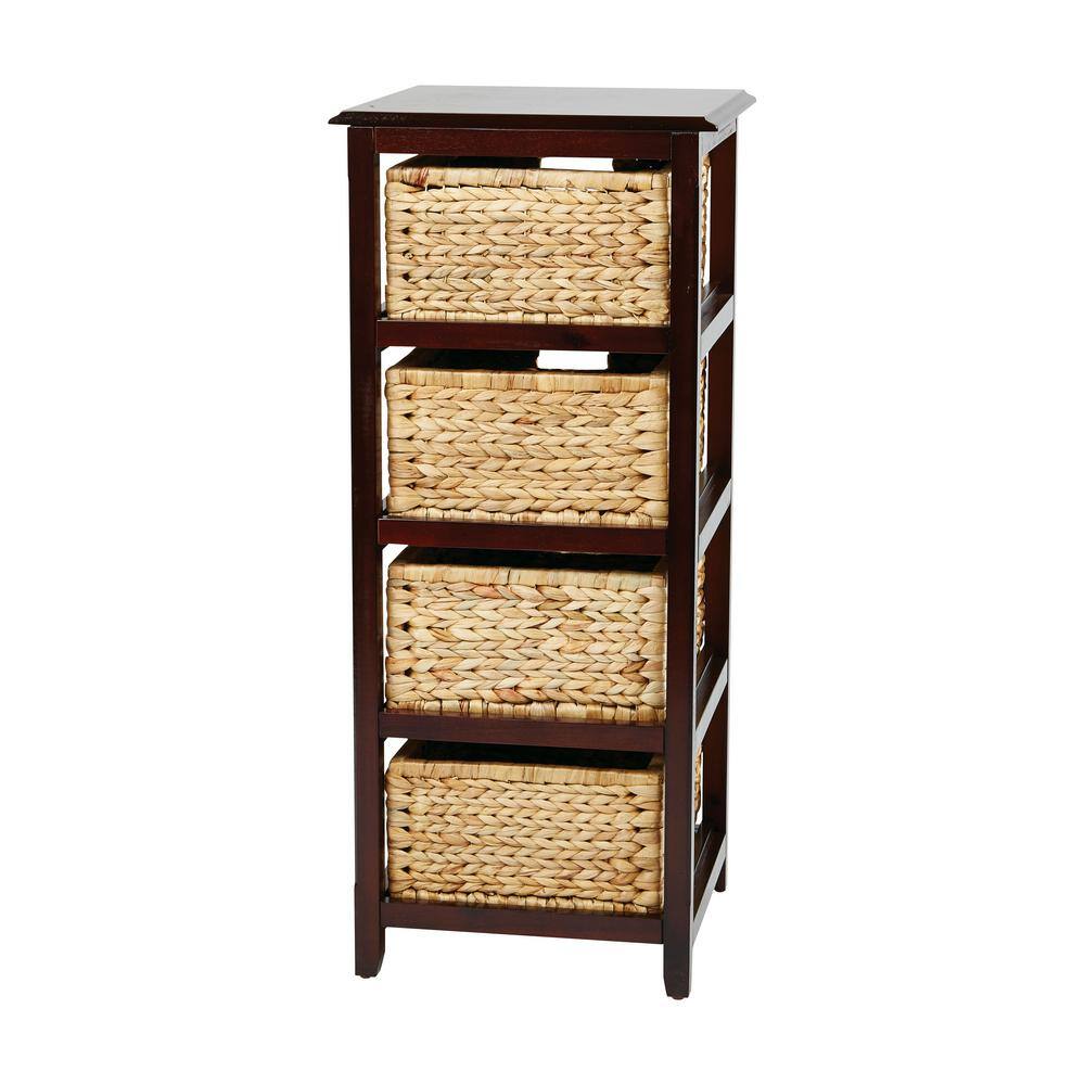 Espresso Four-Tier Storage Tower with Natural Baskets