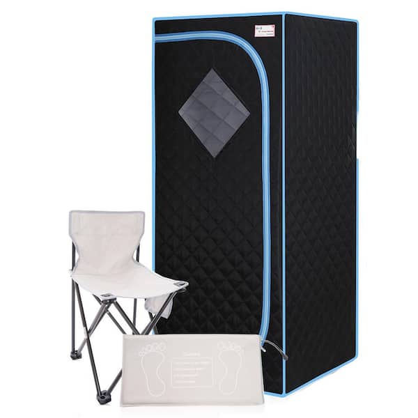 Full Size 1 Person Indoor PVC Frame Far Infrared Sauna with Heated Foot Pad Portable Chair Black 29.1x29.1x66.5