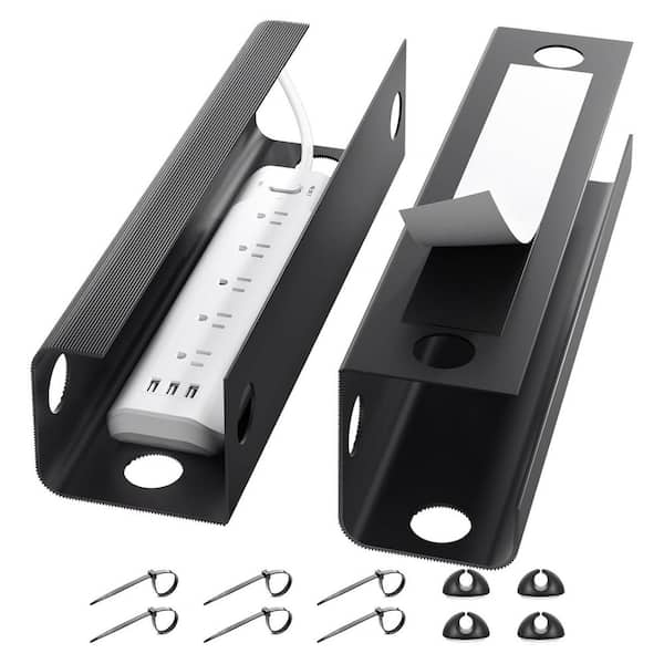 Under Desk Cable Management Tray 31.5 in. Cord Organizer No Screw No Drill Black 2 Pack for Office and Home