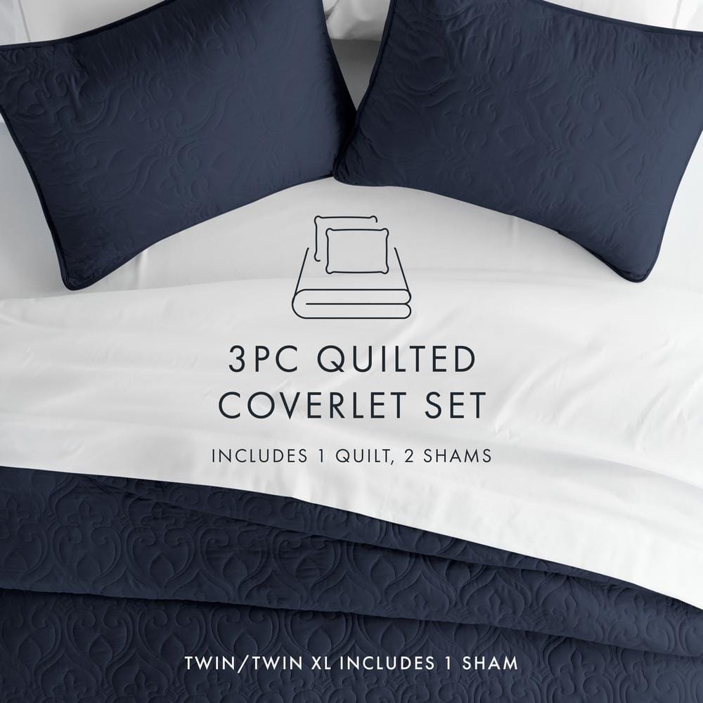 Navy Full Microfiber Quilted Coverlet Set