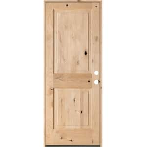 30 in. x 80 in. Rustic Knotty Alder Square Top Left-Hand Inswing Unfinished Exterior Wood Prehung Front Door