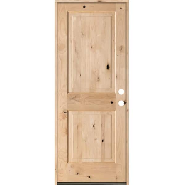 Krosswood Doors 30 in. x 80 in. Rustic Knotty Alder Square Top Left-Hand Inswing Unfinished Exterior Wood Prehung Front Door