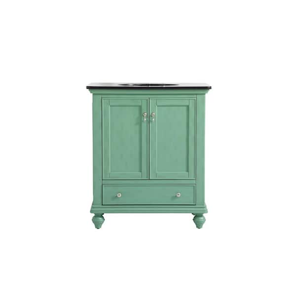 Unbranded Simply Living 30 in. W x 21 in. D x 35 in. H Bath Vanity in Vintage Mint with Black Granite Granite Top