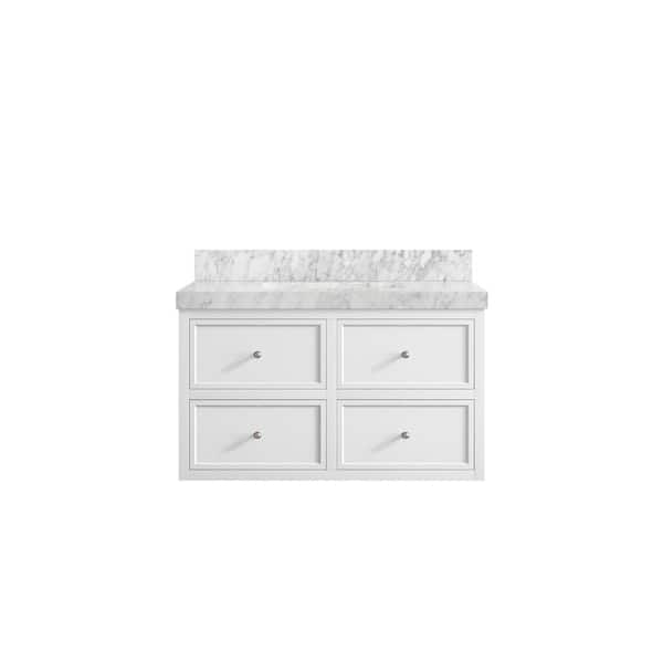 Willow Collections Roswell Floating 36 in. Single Sink Freestanding White Bath Vanity with Carrara Marble Top