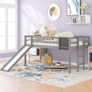 Charlie Gray Twin Loft Bed with Slide 44 in. H x 89 in. W x 78 in. D
