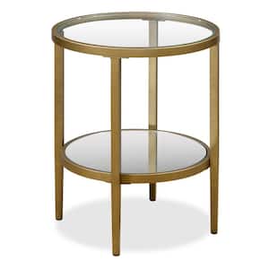 Hera 20 in. Antique Brass Finish Round Glass Top End Table
