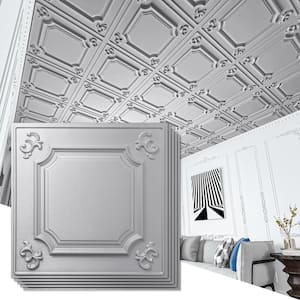 Silver 2 ft. x 2 ft. Decorative Drop Ceiling Tiles Wainscoting Panels Glue Up (48 sq. ft./box)