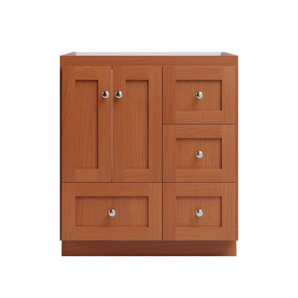 Simplicity by Strasser Shaker 30 in. W x 21 in. D x 34.5 in. H Bath Vanity Cabinet without Top in Medium Alder