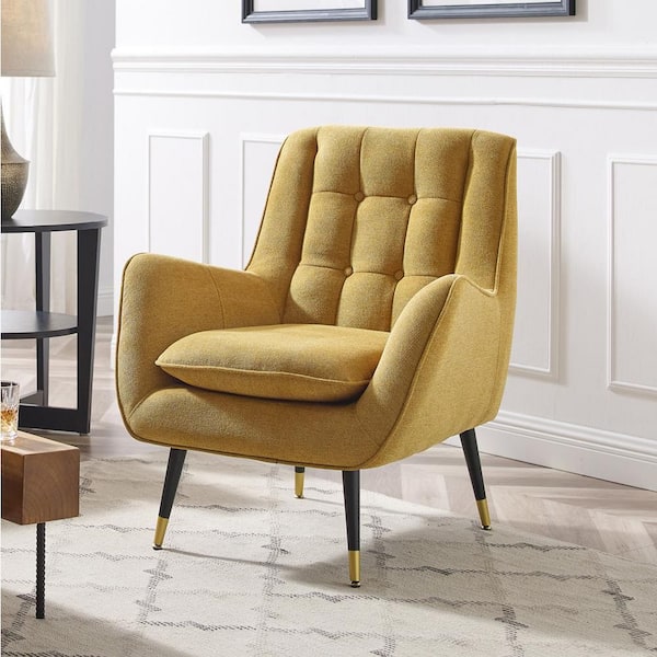 Art Leon MIA Yellow Fabric Mid-Century Accent Arm Chair with Cushion and Legs