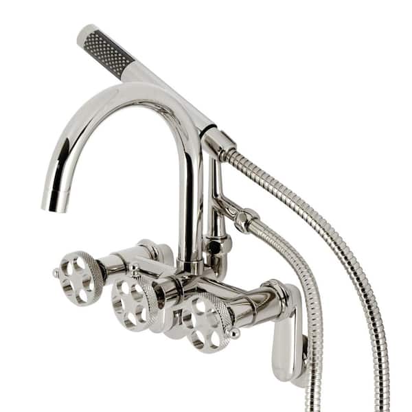Kingston Brass Webb 3-Handle Wall-Mount Clawfoot Tub Faucet with Hand Shower in Polished Nickel