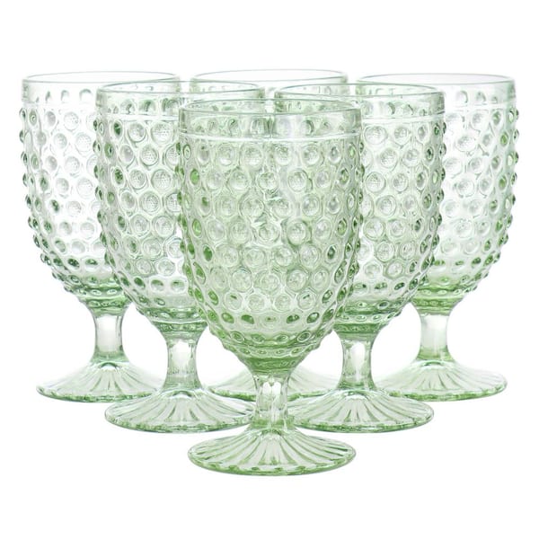 MARTHA STEWART 6 Piece 14.2 oz. Clear glass Hobnail Goblet Drinkware Set in Green