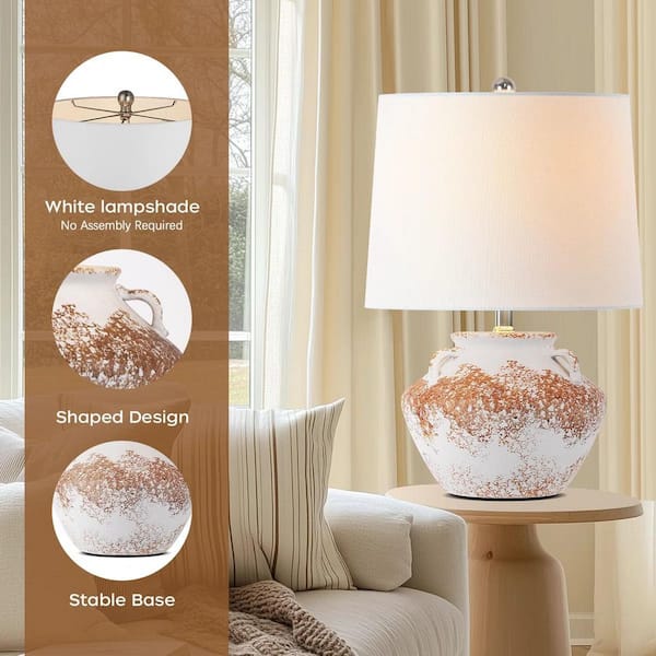 20 in. Ceramic Jar Table Lamp Farmhouse Small Lamp For living Room, Yellow and White