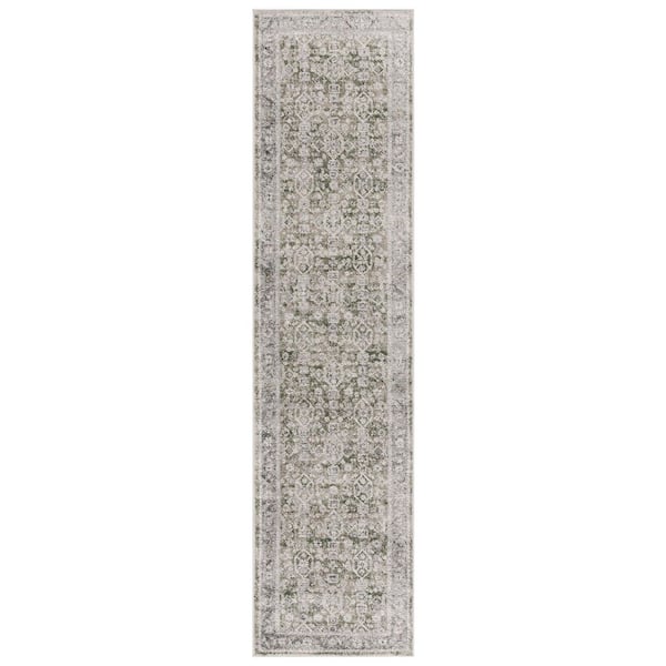 Vintage Tabriz 2 ft. x 8 ft. Green/Gray Distressed Ornate Border Runner Rug